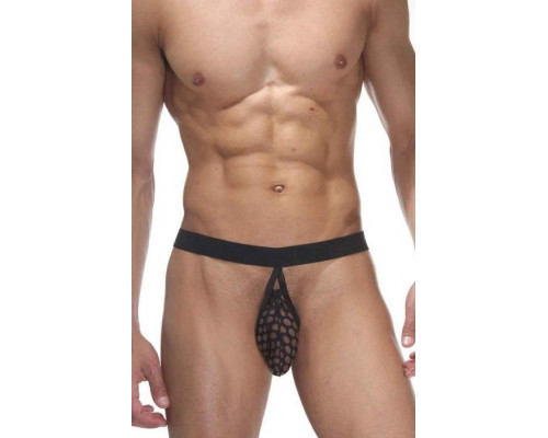 Заказать Мужские трусы-стринги с гульфиком в круглую сеточку