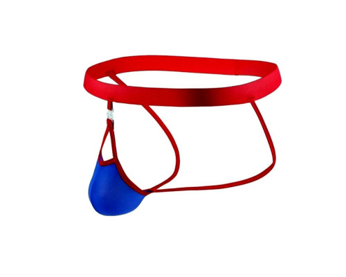 Заказать Синие сексуальные трусы-джоки на тонких красных ремешках