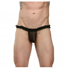 Мужские черные трусы-тонги с кружевной резинкой