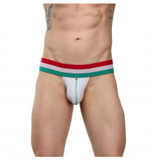 Мужские белые трусы-джоки с резинкой в цветную полоску