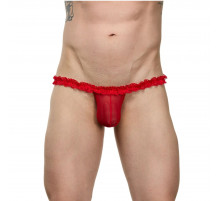 Мужские красные трусы-тонги на кружевном поясе