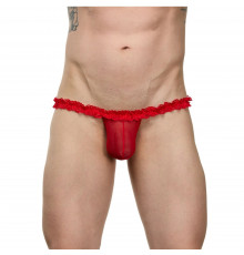 Мужские красные трусы-тонги на кружевном поясе