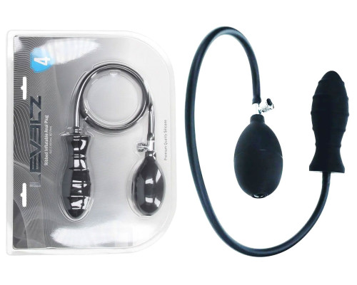 Черная анальная втулка с функцией расширения Ribbed Inflatable Silicone Anal Plug