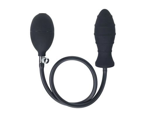 Черная анальная втулка с функцией расширения Ribbed Inflatable Silicone Anal Plug