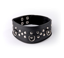 Кожаный черный ошейник с велюровой подкладкой