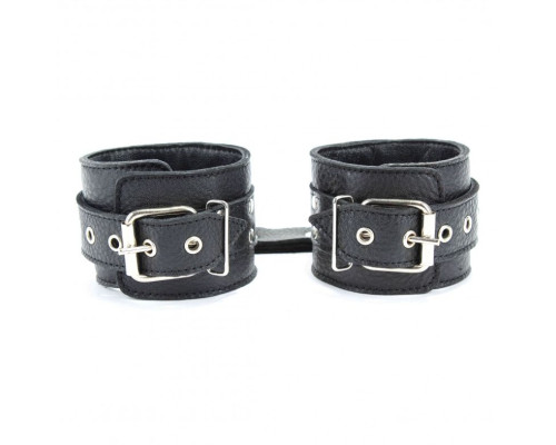 Заказать Чёрные наручники из кожи с пряжками