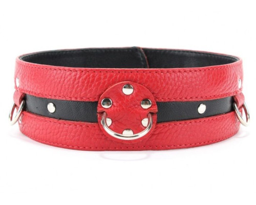 Заказать Черно-красный кожаный ошейник увеличенного размера