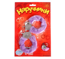 Металлические наручники с фиолетовым плюшевым мехом