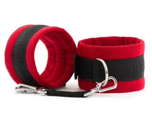 Заказать Красно-черные наручники My rules на сцепке