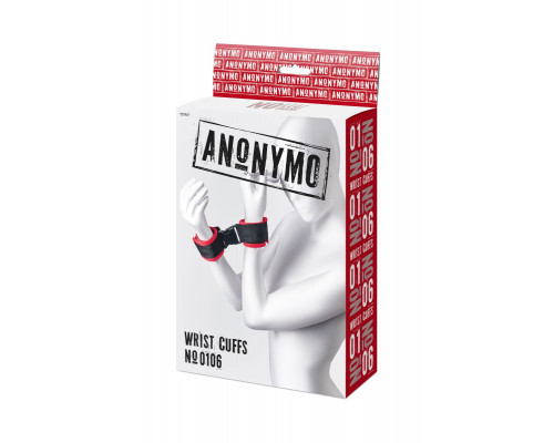 Красно-черные велюровые наручники Anonymo