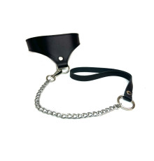 Черный кожаный ошейник Black Phoenix с поводком