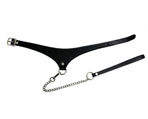Черный кожаный ошейник Black Phoenix с поводком