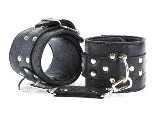 Заказать Чёрные наручники из кожи с пряжками