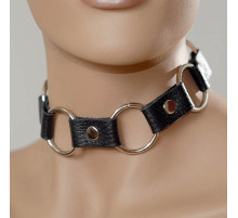 Кожаный черный ошейник с кольцами