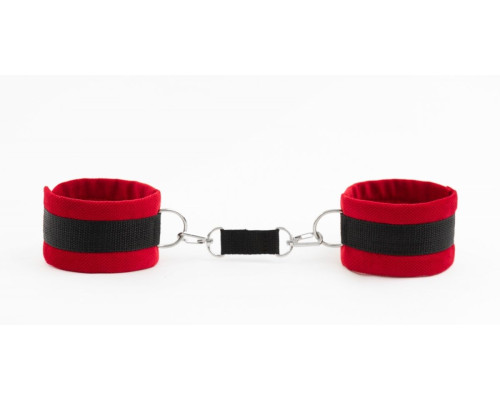 Заказать Красно-черные наручники My rules на сцепке