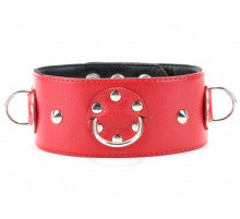 Красный кожаный ошейник с короткими шипами