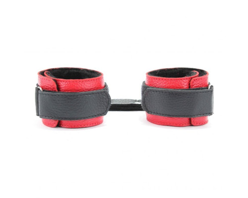 Заказать Красно-чёрные кожаные наручники с меховым подкладом
