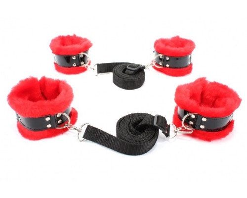 Заказать Черно-красный набор для фиксации на кровати с мехом