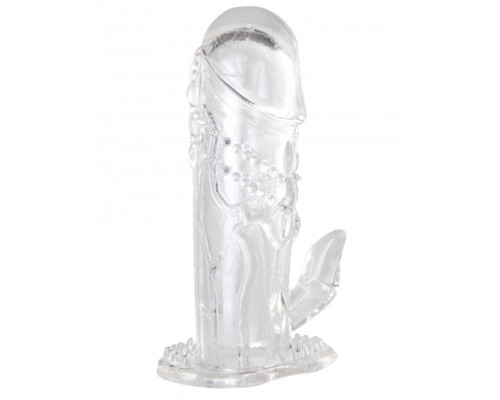 Прозрачная гелевая насадка с клиторальным отростком - 13 см.