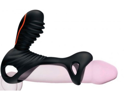 Чёрная насадка на фаллос Gladiator + LRS  с трехкнопочным пультом управления