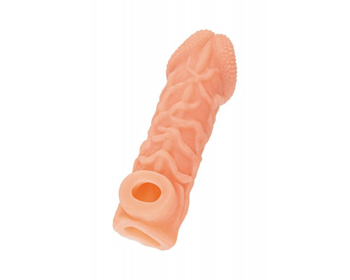 Телесная закрытая насадка с венками Cock Sleeve 006 Size S - 13,8 см.