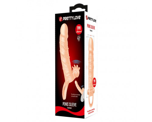 Заказать Телесная удлиняющая вибронасадка Penis Sleeve Connor - 17 см.