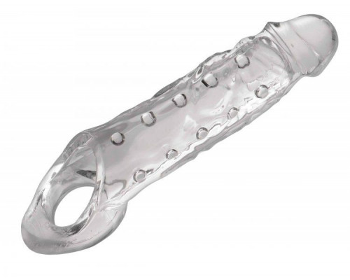 Заказать Прозразная закрытая насадка на пенис с поддержкой мошонки Clearly Ample Penis Enhancer - 22 см.