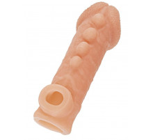 Телесная закрытая насадка с шишечками Cock Sleeve Size L - 17,6 см.