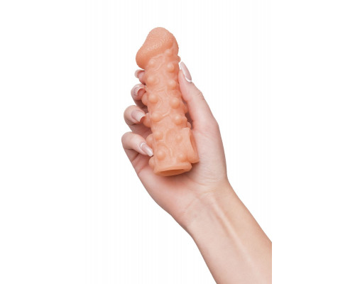 Заказать Телесная закрытая насадка с шариками Cock Sleeve 010 Size S - 13,8 см.