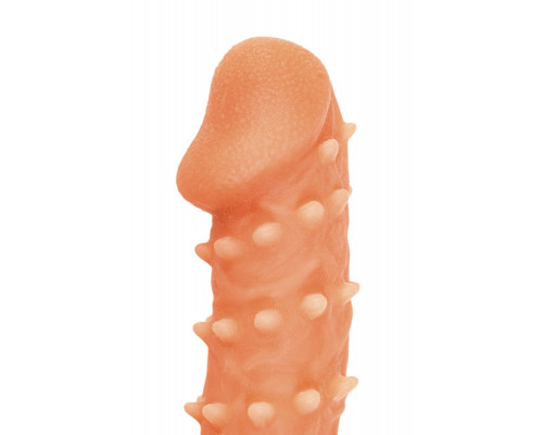 Телесная закрытая насадка с пупырышками Cock Sleeve 005 Size S - 13,8 см.