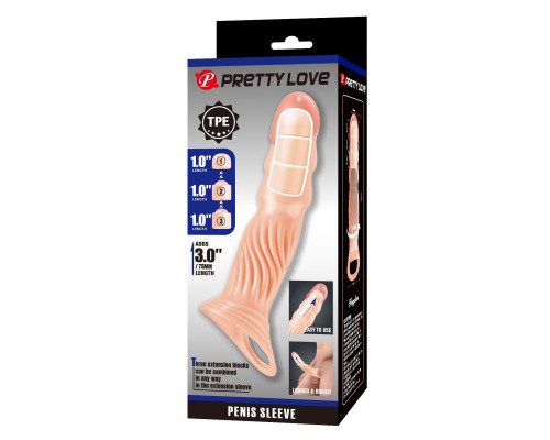 Телесная насадка на пенис с тремя вкладышами-удлинителями - 24 см.