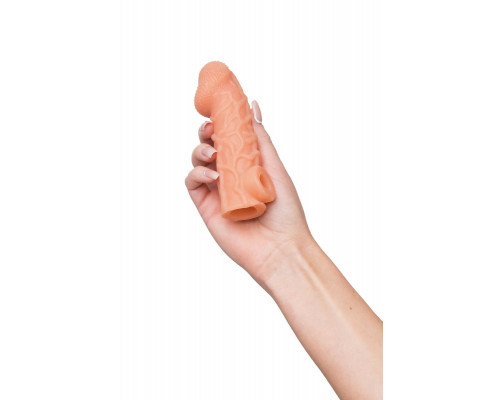 Телесная закрытая насадка с венками Cock Sleeve 006 Size S - 13,8 см.