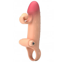 Телесная вибронасадка на пенис с подхватом мошонки - 20 см.