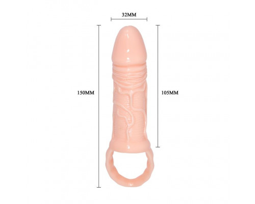Заказать Телесная насадка удлинитель с подхватом мошонки - 15 см.