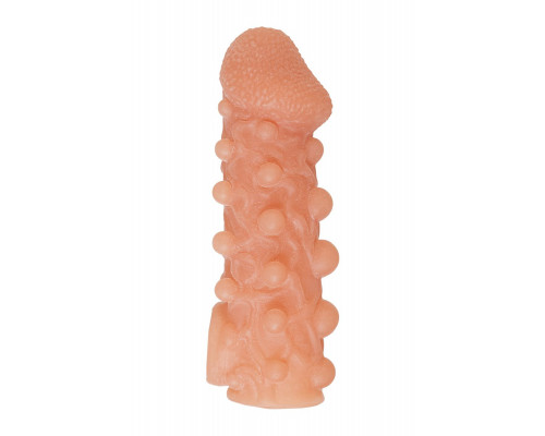 Заказать Телесная закрытая насадка с шариками Cock Sleeve 010 Size S - 13,8 см.