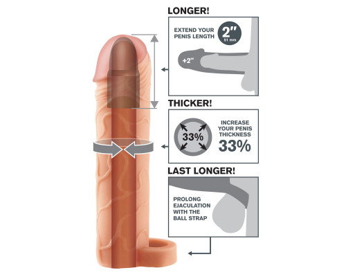 Заказать Телесная насадка с кольцом Perfect 2  Extension with Ball Strap - 19 см.