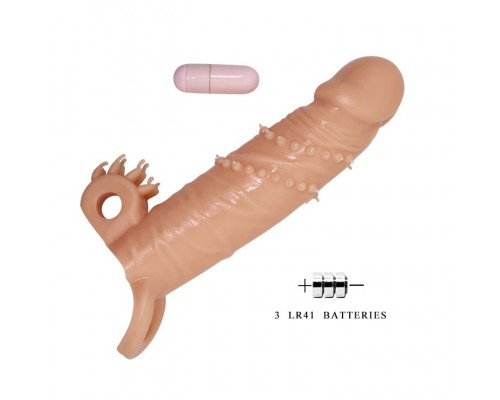 Заказать Телесная удлиняющая вибронасадка Penis Sleeve Connor - 17 см.