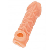 Телесная закрытая насадка с венками Cock Sleeve 006 Size S - 13,8 см.