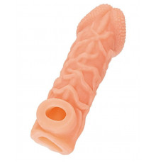 Телесная закрытая насадка с венками Cock Sleeve 006 Size S - 13,8 см.