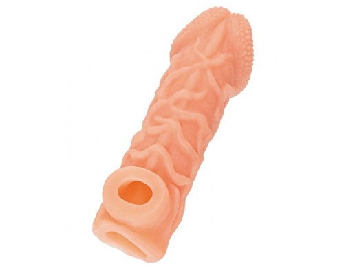 Телесная закрытая насадка с венками Cock Sleeve 006 Size S - 13,8 см.