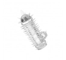 Прозрачная насадка с шипами и клиторальной шишечкой CLIT-BANGER SLEEVE IN CLEAR