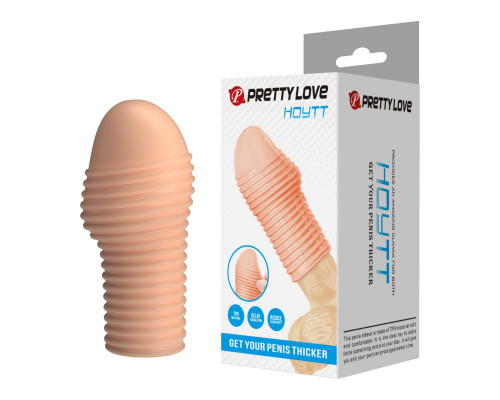 Телесная насадка на пенис с ребрышками Hoytt - 9 см.