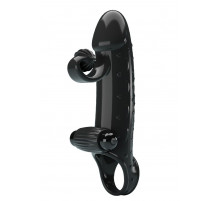 Черная вибронасадка на пенис с подхватом мошонки - 20 см.
