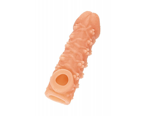 Телесная закрытая насадка с пучками шишечек Cock Sleeve 009 Size S - 13,8 см.