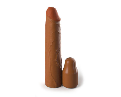 Коричневая насадка на член 2  Silicone X-tension - 20,3 см.