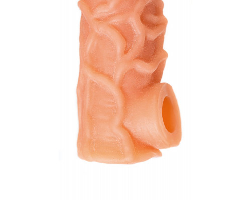 Телесная закрытая насадка с венками Cock Sleeve 006 Size S - 13,8 см.