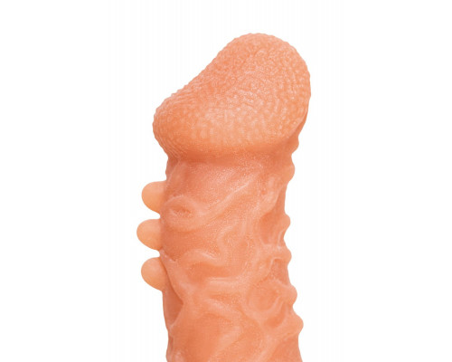 Телесная закрытая насадка с шершавой головкой Cock Sleeve 007 Size S - 13,8 см.