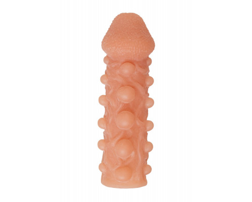 Заказать Телесная закрытая насадка с шариками Cock Sleeve 010 Size S - 13,8 см.