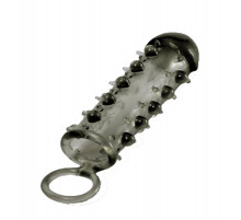 Дымчатая стимулирующая насадка с закрытой головкой SAMURAI PENIS SLEEVE BLACK - 14,5 см.