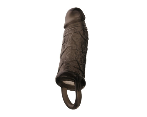 Заказать Чёрная насадка на пенис с подхватом мошонки